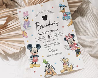Mickey Mouse and Friends Birthday Invitation Editable Digital Canva Template