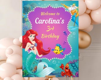 Little Mermaid Ariel Birthday Welcome Sign | Editable Mermaid Party Poster Printable | Instant Download & Customizable Canva Template, B019