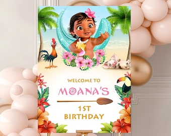 Moana-verjaardagsbord | Bewerkbaar tropisch feestdecor (digitale download)