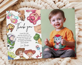 Two Infinity and Beyond Thank You Card Birthday Party Toy Story Woody Toy Kids Party Printable Editable Template Digital, CANVA. B625