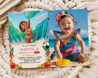 Moana Birthday Invitation, Hawaiian Kids Party, Photo Invite (Digital Download)