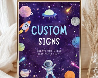 Editable Custom Sign Space Birthday Sign Galaxy Birthday Outer Space Party Decor Boy Astronaut Planets Decor Template Printable, B429