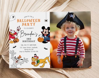 Mickey Mouse Halloween Birthday Invitation with Photo (Digital Download)
