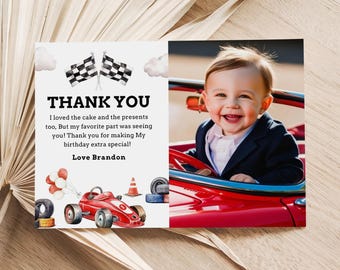 Racing Car Birthday Thank You Card, Two Fast Theme (Printable Template)