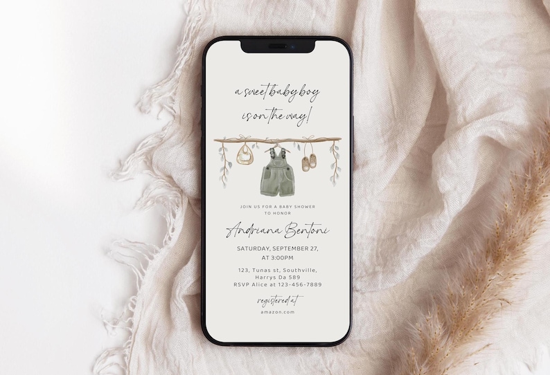 Boy Baby Shower Text Message Invitation, Boho Clothes Design (digital ...