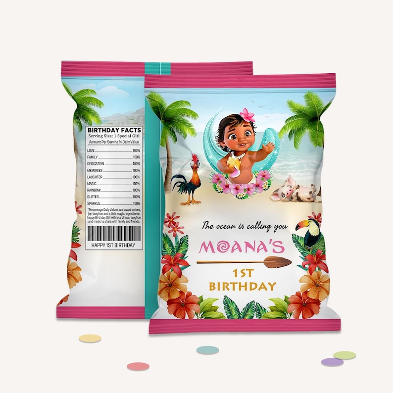 Baby Moana Party Supplies Printable, Chip bag, Water bottle, Juice pouch, Moana Birthday Decoration, Personalized Princess Party Favors B004