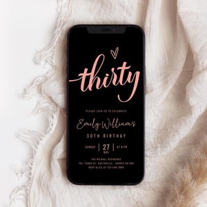 Digital 30th Birthday Invitation, 30th E-Invite, Black Rose Gold Evite, 30th Party Invitation, Digital 30th Invitation, Digital Invitation