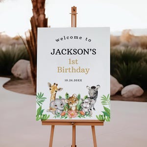 Editable Safari Birthday Welcome Sign, Jungle Animals Birthday Sign, Wild One Birthday Boy Welcome Sign Template, Instant Download, B535