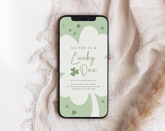 Editable Lucky One Birthday Invitation, Shamrock, St. Patrick's Day (Digital)