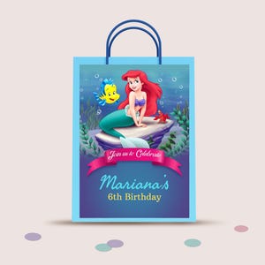 Editable Little mermaid Gift Bag Tags, Little memaid treat Bags, mermaid Snack Bags, Theme Party Favor Bags EDITABLE DIGITAL FILE, B146