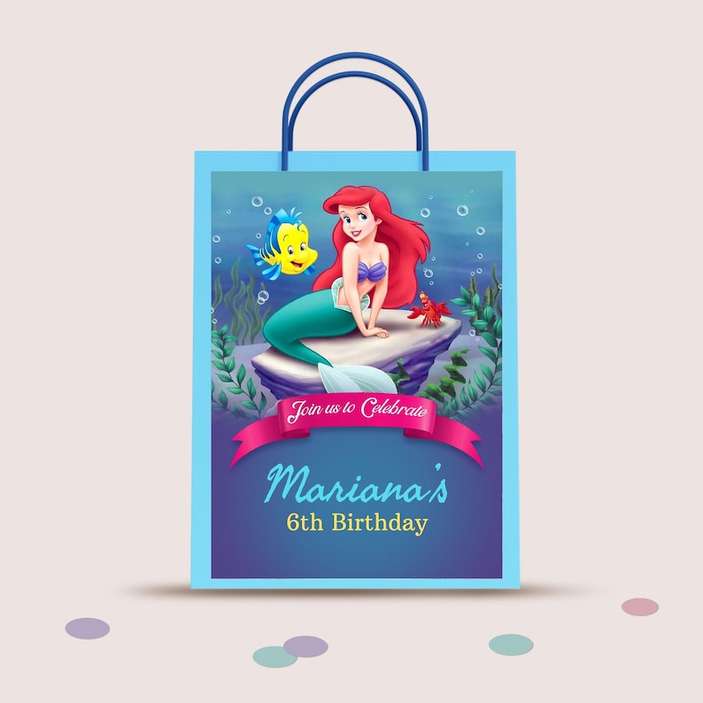 Editable Little mermaid Gift Bag Tags, Little memaid treat Bags, mermaid Snack Bags, Theme Party Favor Bags EDITABLE DIGITAL FILE, B146
