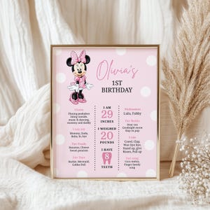 Editable Minnie Mouse Milestone Poster, First Year Minnie Birthday Poster for girls, B714