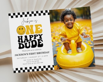 One Happy Dude Birthday Invitation, Photo Evite (Digital Download)