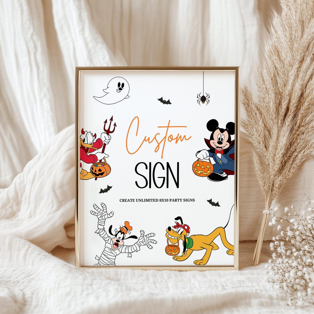 Open Sign Mickey Editable Mickey Halloween Party Sign, Custom Cards and Gifts (digital ...