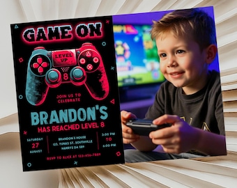 Video Game Invitation, Gaming Party Invite, Gamer Party Photo Invitation, Birthday Invitation with Picture, Instant Download, Digital, B384