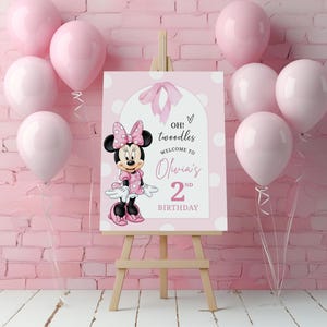 Minnie Mouse TwoDles Birthday Welcome Sign Template | Editable Printable Party Sign | Canva Digital Download | Girl Birthday Decoration