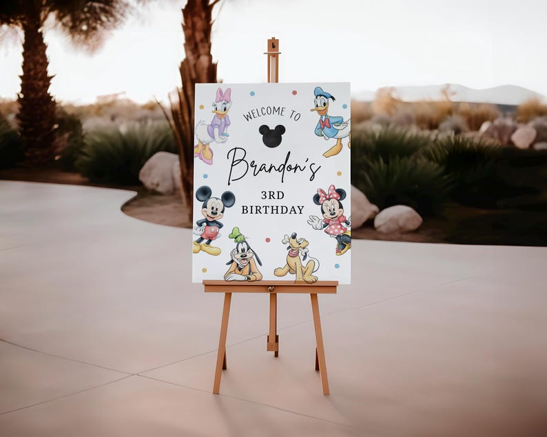 Mickey Welcome Sign, Mickey Mouse Birthday Sign, Birthday Welcome Poster, Birthday Welcome Banner, Canva Editable Template