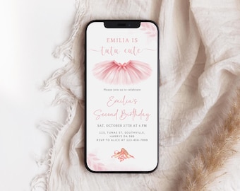 Ballerina 2nd Birthday Invitation, Tutu Ballet Evite (Digital Download)