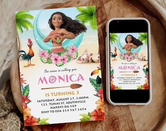 Editable Moana Birthday Invitation, Hawaiian Theme (Digital Download)