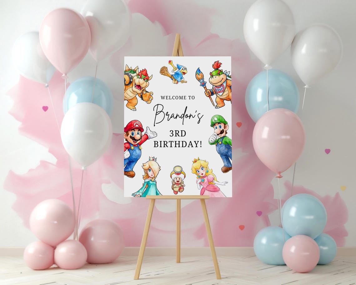 Super Mario Birthday Welcome Sign (digital Download) – Editable Canva ...
