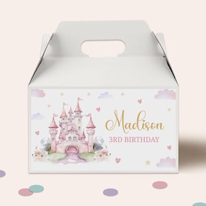 Étiquette de boîte princesse pignon modifiable, fête d'anniversaire de princesse, château de princesse, boîte de faveur, EDIT YOURSELF, décoration de fête, téléchargement immédiat, B290