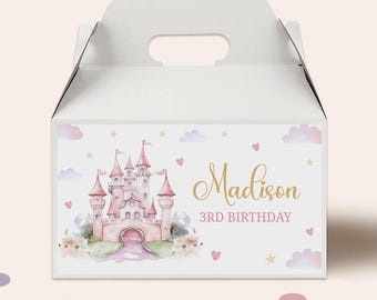 Princess Gable Box Label Editable, Princess Birthday Party, Princess Castle, Favor Box, EDIT YOURSELF, Party decor,  Instant Download, B290