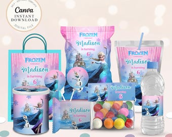 Paquete de fiesta de cumpleaños de Frozen, decoración de País de las Maravillas Invernal (Archivo digital)