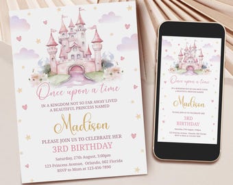 Princess Castle Birthday Invitation, Editable Party Invite (Digital)