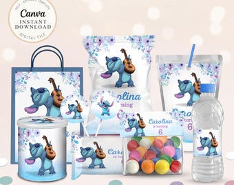 Stitch Party Pack, Stitch party favor, Stitch party package, Printable Birthday Bundle, Stitch Birthday Editable party pack, CANVA, B298