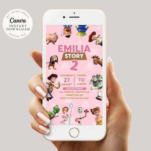 Editable Girl Toy Story Invitation Template, Evite, Mobile Digital Invitation, Kids Birthday Party, Instant Download, Evite, Phone, B335