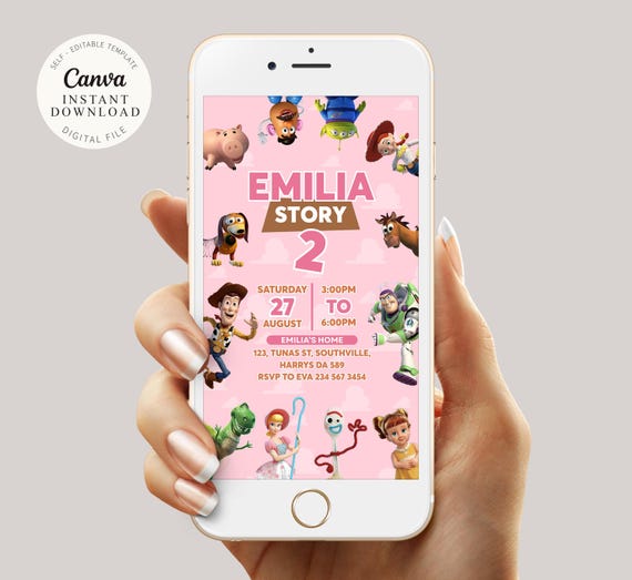 Editable Girl Toy Story Birthday Invitation, Mobile Evite (Digital Download)