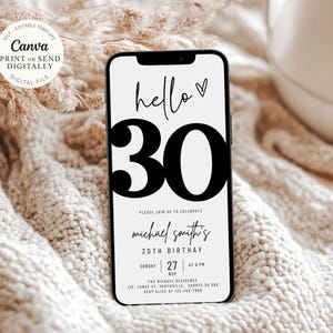 Editable 30th Birthday Invitation, 30th E-Invite, 30th Birthday Evite, 30th Party Invitation, Digital 30th Invitation, Digital Invitation