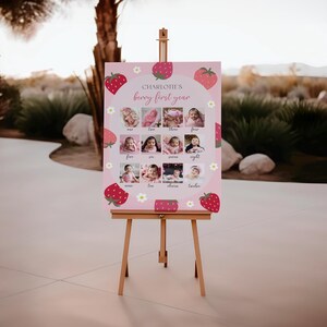 Berry First Year Photo Sign Monthly Photo Sign Berry First Birthday Decor Strawberry Birthday Party Sign Monthly Picture Poster 1st Birthday