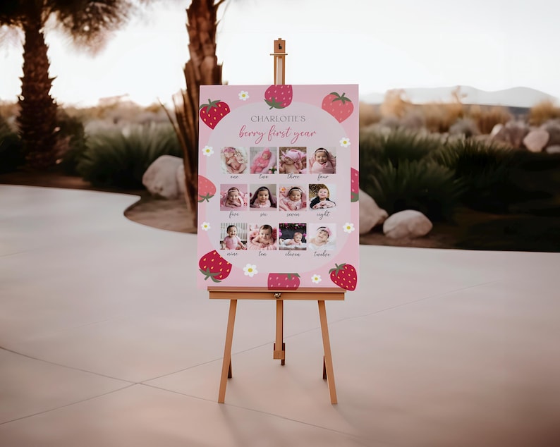 Berry First Year Photo Sign Monthly Photo Sign Berry First Birthday Decor Strawberry Birthday Party Sign Monthly Picture Poster 1st Birthday