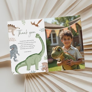 Dinosaurier-Dankeschön-Kartenvorlage, druckbare Dankeschönkarte, Rex 1 Geburtstags-Dankeschön-Karte Bearbeitbare Vorlage, Dino 1 Geburtstagskarte, B318