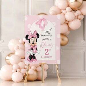 Minnie Mouse TwoDles Birthday Welcome Sign Template | Editable Printable Party Sign | Canva Digital Download | Girl Birthday Decoration