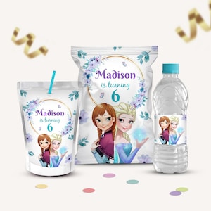Frozen Party Kit, Frozen Birthday Decoration, Printables Chip bag, Water Bottle, Caprisun Labels, Frozen Party Favors, Frozen Decor, B083