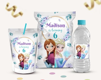 Frozen Birthday Party Kit, Chip Bag, Water Bottle, CapriSun Labels (Digital Download)