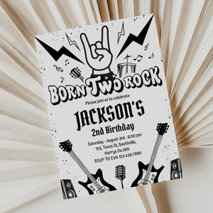 Born Two Rock 2nd Birthday Party Invitation Rock and Roll Party Punk Rock Birthday Party Two Rocks 2nd Birthday Instant Download, B307
