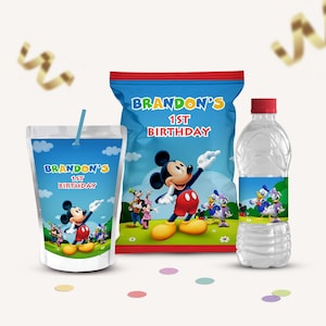 Mickey Mouse Party Labels, Editable Mickey 1st Birthday, Mickey Party Favors, Chip bag, Water bottle, Caprisun, Mouse Digital Download, B630