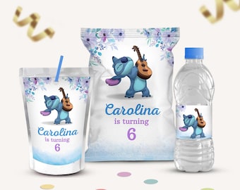 Kit de fiesta de cumpleaños con diseño floral, bolsa para patatas fritas, botella de agua, bolsa para zumo (descarga digital)