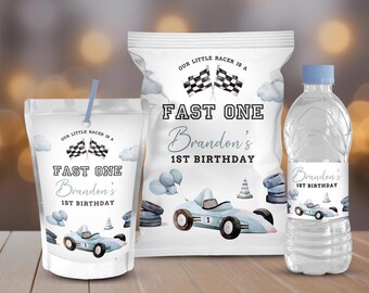 Editable Fast One Racecar 1st Birthday Decorations, Vintage Theme (Digital Download)