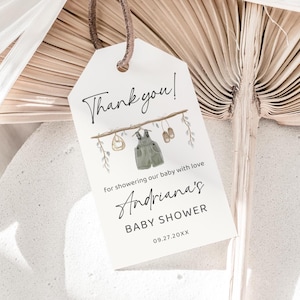 Boho Rustic Baby Shower Rectangular and Cropped Tags ,Baby Shower Tags, Baby Shower Editable Tags, Instant download, Canva Template, B321
