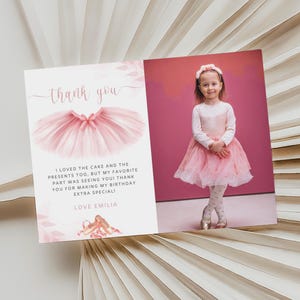 Ballerina Party Photo Thank You Card Template, Ballet Dancer Party Photo Birthday Thank Card, Tutu Birthday Party Thank you card, B362