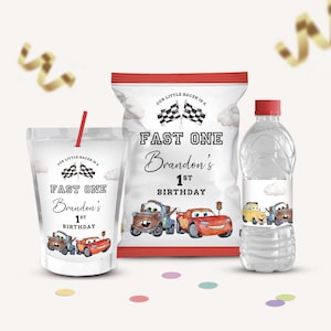 Cars Birthday Party Bundle, Cars Party Treats, Chip Bag, Capri Sun, Water Bottle Labels, Personalized, Lightning McQueen DIGITAL FILE B623