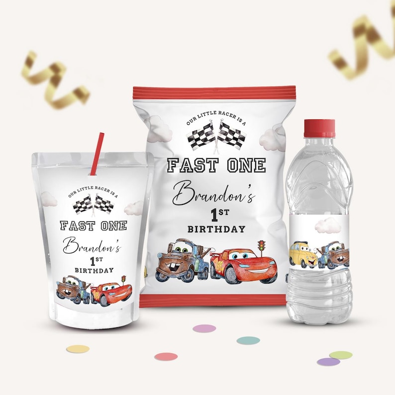 Cars Birthday Party Bundle, Cars Party Treats, Chip Bag, Capri Sun, Water Bottle Labels, Personalized, Lightning McQueen DIGITAL FILE B623