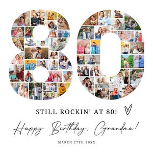 Plantilla de collage de fotos para 80 cumpleaños, regalo personalizado para abuelo o abuela, collage de números, regalo para papá, regalo de cumpleaños, Canva