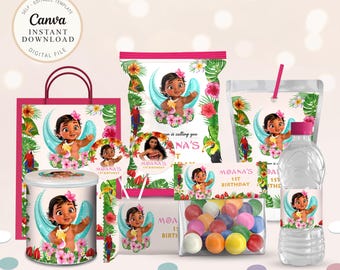 Moana Party Pack, Moana party favor, Moana Birthday package, Printable Birthday Bundle, Tropical Hawaiian Birthday Editable party pack, B136