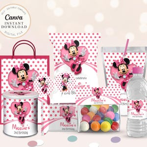 Minnie Party Pack, Pink Minnie party favor Any Age, Minnie Mouse party package, Printable Birthday Bundle, Minnie Birthday Editable, B628