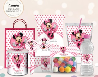 Pink Minnie Mouse Birthday Party Pack, Editable Bundle (Digital Download)